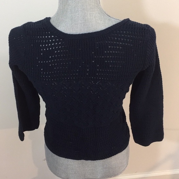 Lucky Brand Navy Blue crochet knit boho Cardigan size XS - Picture 6 of 7